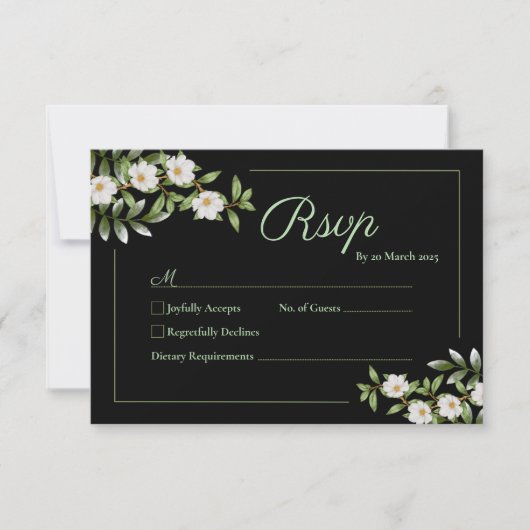 Schwarz mit weißer Camellia-Hochzeitskarte RSVP Karte (Vorderseite)