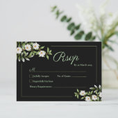 Schwarz mit weißer Camellia-Hochzeitskarte RSVP Karte (Stehend Vorderseite)