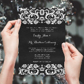 Schwarz mit weißer Damaskalspitze Heirloom Hochzei Einladung