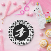 Schwarz mit weißer Hexe Halloween Pappteller (Party)