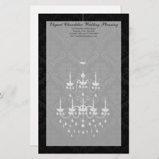 Schwarz mit weißer Kronleuchter-Silhouette Briefpapier (Vorne/Hinten)