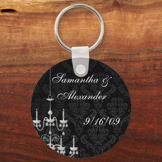 Schwarz mit weißer Kronleuchter-Silhouette Schlüsselanhänger (Vorderseite)