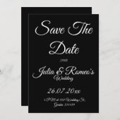 Schwarz mit weißer Schrift Save the Date Karte (Vorne/Hinten)