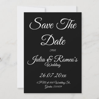 Schwarz mit weißer Schrift Save-the-Date-Karte Einladung