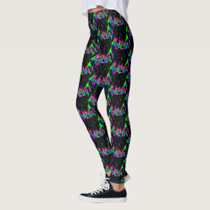 Schwarz mit winzigen Mustern in Rosa und Grün, sup Leggings
