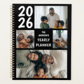 Schwarz-modern 4 FotoCollage jährlich Planer (Vorderseite)