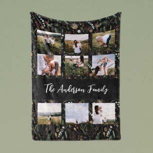 Schwarz modern 9 Foto Wasserfarbe botanische Blüte Fleecedecke