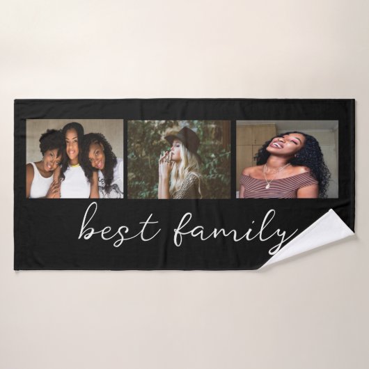 Schwarz Modern Best Family Foto Collage Custom Badehandtuch (Badehandtuch)