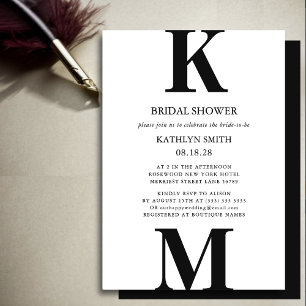 Schwarz Modern Bold Monogram Einfaches Brautparty Einladung