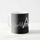 Schwarz-Modern-Elegant-Metallic-Monogramm-Name Kaffeetasse (Vorderseite Links)