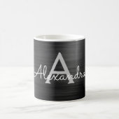 Schwarz-Modern-Elegant-Metallic-Monogramm-Name Kaffeetasse (Mittel)