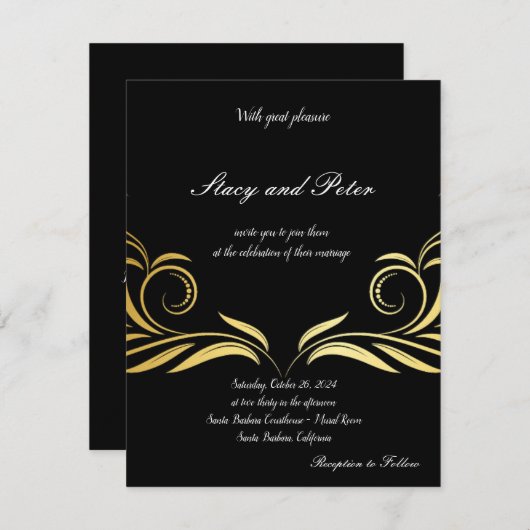 Schwarz-Modern-Hochzeitseinladung Ankündigung (Vorne/Hinten)