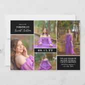 Schwarz-Modern-Minimal-Foto Collage 16 . Geburtsta Einladung (Vorderseite)