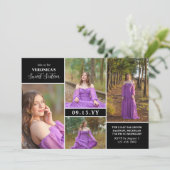 Schwarz-Modern-Minimal-Foto Collage 16 . Geburtsta Einladung (Stehend Vorderseite)