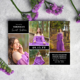 Schwarz-Modern-Minimal-Foto Collage 16 . Geburtsta Einladung