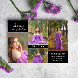 Schwarz-Modern-Minimal-Foto Collage 16 . Geburtsta Einladung