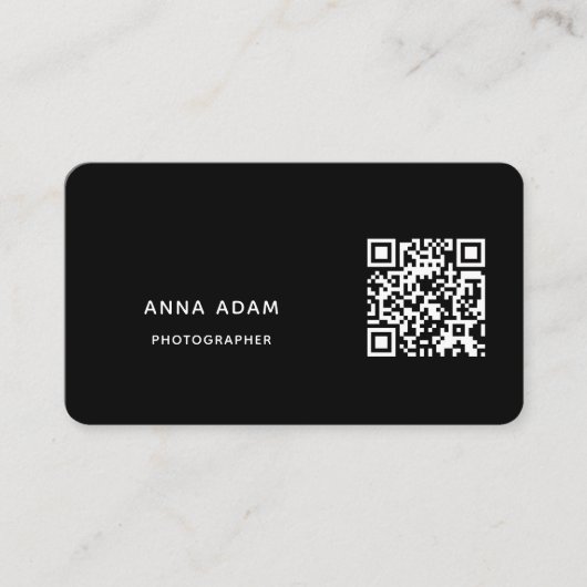Schwarz, modern, Minimalistisch, einfach, QR-Code Visitenkarte (Vorderseite)