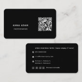 Schwarz, modern, Minimalistisch, einfach, QR-Code Visitenkarte (Vorne/Hinten)