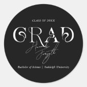 Schwarz-modern Minimalistisch | Graduierungspartei Runder Aufkleber (Vorderseite)