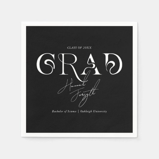 Schwarz-modern Minimalistisch | Graduierungspartei Serviette (Vorderseite)