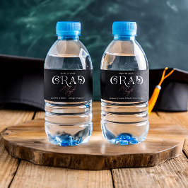 Schwarz-modern Minimalistisch | Graduierungspartei Wasserflaschenetikett