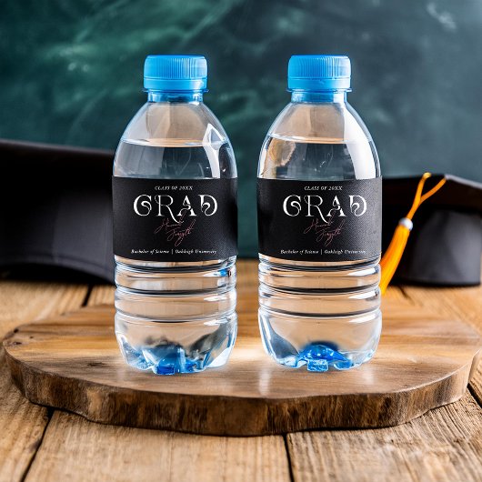 Schwarz-modern Minimalistisch | Graduierungspartei Wasserflaschenetikett