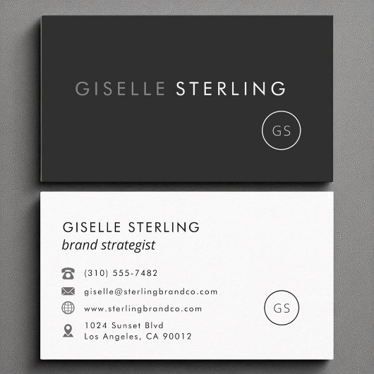 Schwarz-Modern-Minimalistisch-Monogramm Visitenkarte