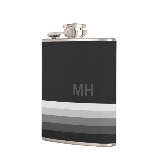 Schwarz-Modern-Monogramm Flachmann (Links)