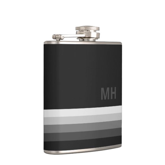 Schwarz-Modern-Monogramm Flachmann (Rechts)