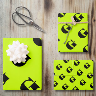 Schwarz-Modern-Monogramm   Neongelb Limon Geschenkpapier Set