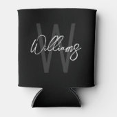 Schwarz-Modern-Script-Personalisiert-Monogramm und Dosenkühler (Vorderseite)