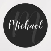 Schwarz-Modern-Script-Personalisiert-Monogramm und Etiketten (Design 2)
