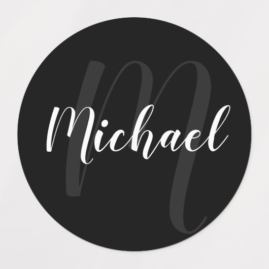 Schwarz-Modern-Script-Personalisiert-Monogramm und Etiketten (Design 1)