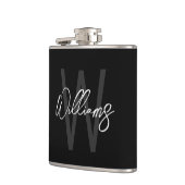 Schwarz-Modern-Script-Personalisiert-Monogramm und Flachmann (Links)
