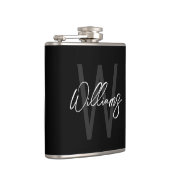 Schwarz-Modern-Script-Personalisiert-Monogramm und Flachmann (Rechts)