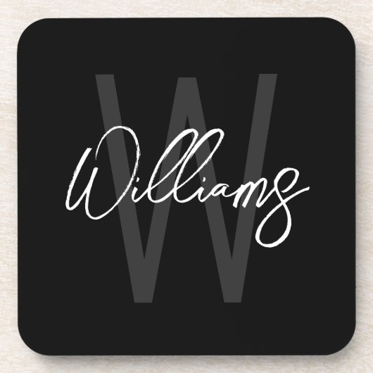 Schwarz-Modern-Script-Personalisiert-Monogramm und Getränkeuntersetzer (Vorderseite)