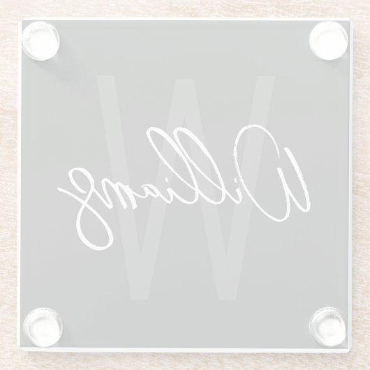 Schwarz-Modern-Script-Personalisiert-Monogramm und Glasuntersetzer (Rückseite)