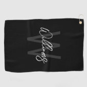 Schwarz-Modern-Script-Personalisiert-Monogramm und Golfhandtuch (Horizontal)