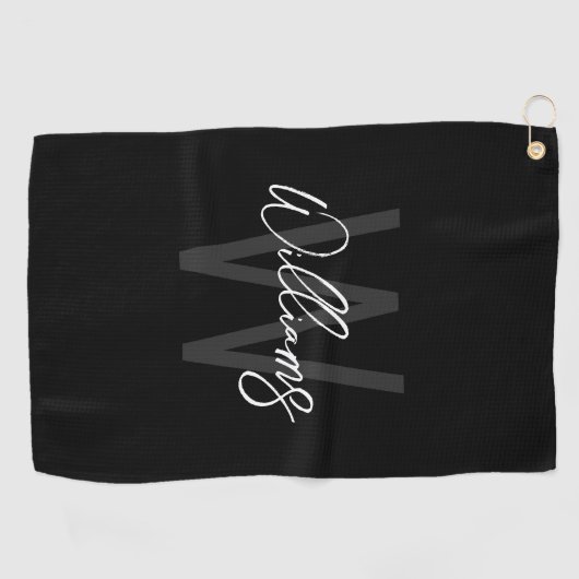 Schwarz-Modern-Script-Personalisiert-Monogramm und Golfhandtuch (Horizontal)