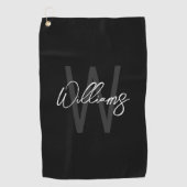 Schwarz-Modern-Script-Personalisiert-Monogramm und Golfhandtuch (Vorderseite)