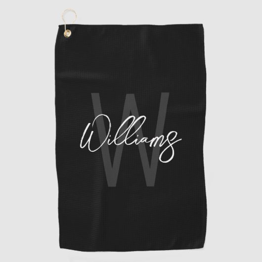 Schwarz-Modern-Script-Personalisiert-Monogramm und Golfhandtuch (Vorderseite)