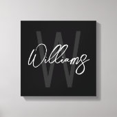 Schwarz-Modern-Script-Personalisiert-Monogramm und Leinwanddruck (Vorderseite)
