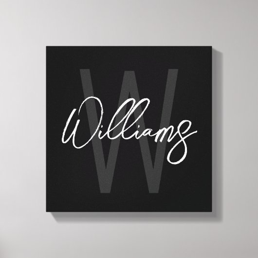 Schwarz-Modern-Script-Personalisiert-Monogramm und Leinwanddruck (Vorderseite)