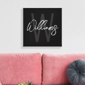 Schwarz-Modern-Script-Personalisiert-Monogramm und Leinwanddruck (Insitu (Wohnzimmer))
