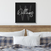 Schwarz-Modern-Script-Personalisiert-Monogramm und Leinwanddruck (Insitu (Schlafzimmer))