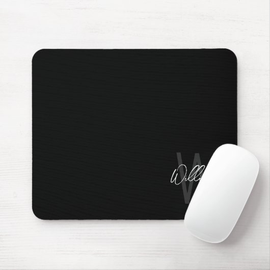 Schwarz-Modern-Script-Personalisiert-Monogramm und Mousepad (Mit Mouse)
