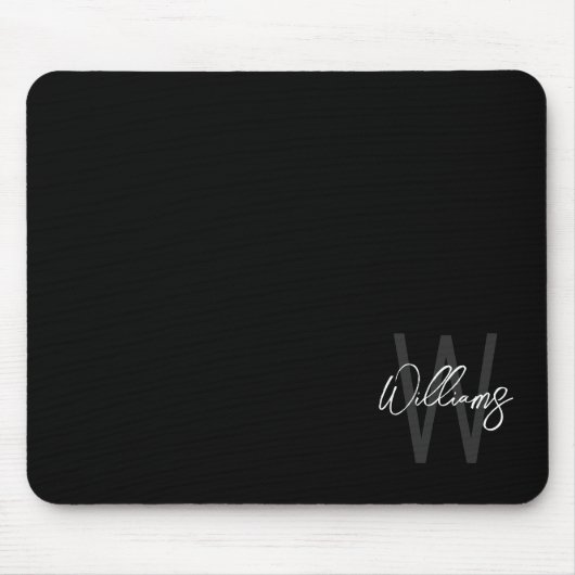Schwarz-Modern-Script-Personalisiert-Monogramm und Mousepad (Vorne)