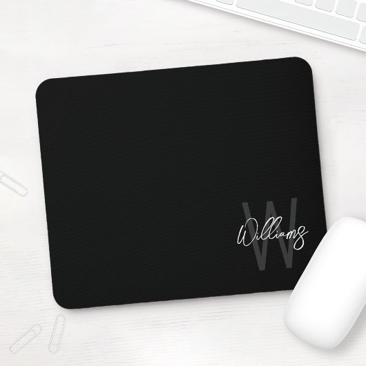 Schwarz-Modern-Script-Personalisiert-Monogramm und Mousepad