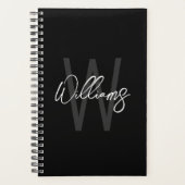 Schwarz-Modern-Script-Personalisiert-Monogramm und Planer (Vorderseite)