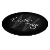 Schwarz-Modern-Script-Personalisiert-Monogramm und Schneidebrett (Ecke)